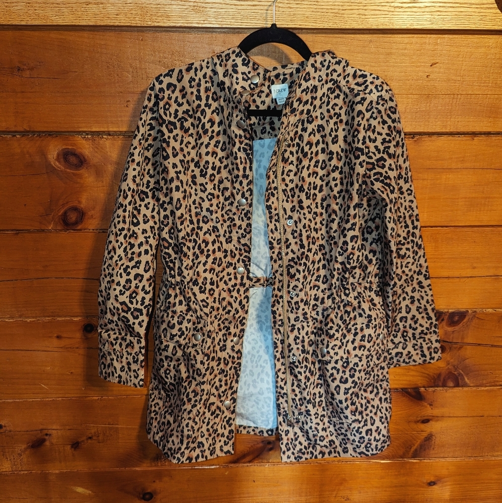 J. Crew Leopard Raincoat/Rain Jacket XXS